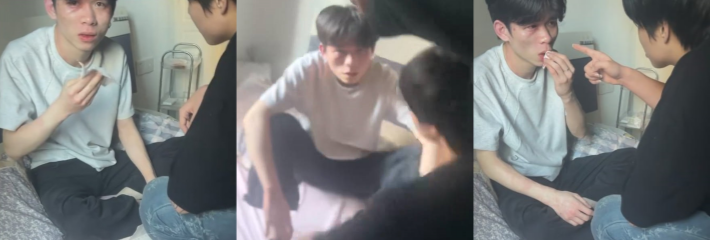 黑衣纹身精神小伙带兄弟菜刀捉奸！白衣男满嘴血哭诉喝多了 现场质问天天喝到床上？