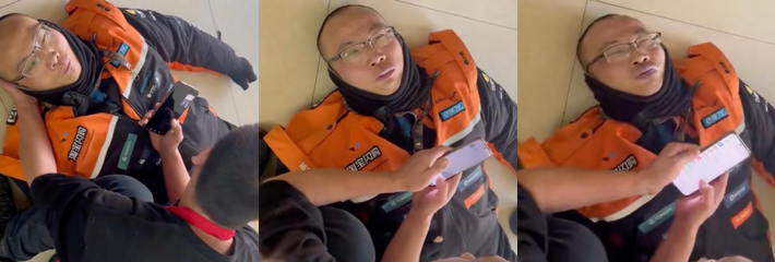 外卖小哥高温爆单累到口吐白沫 嘴唇紫黑抽搐倒地 路人现场紧急救命 看得人心酸到爆！