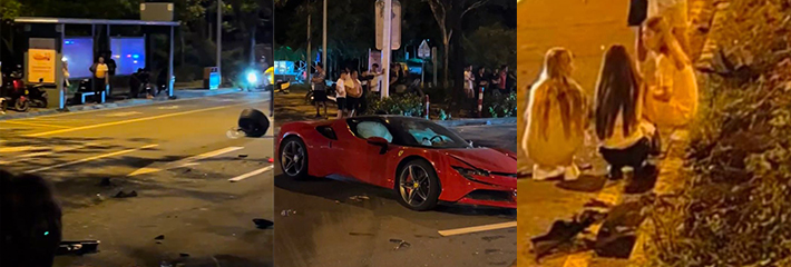 三亚唯一一台法拉利sf90报废 3个小仙女租法拉利sf90 发生车祸!