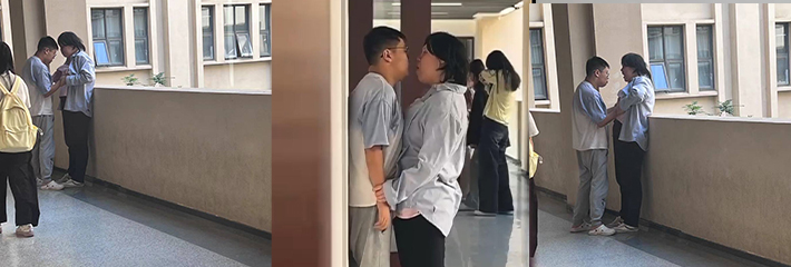 校园春光 两位同学真是一点都不避讳啊，看来你们真的饿了!