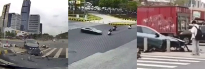 广州万达车祸监控视频流出 失控轿车闯红灯狂飙撞飞电动车 轮子脱飞！网友求瓜
