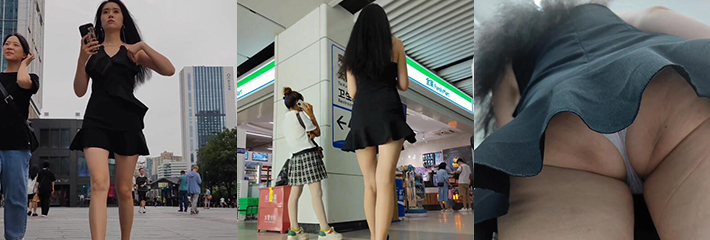 KXCD大神抄底 连衣裙网红小姐姐和小助理逛街 模特身材性感美腿 紫色窄内韵味十足！