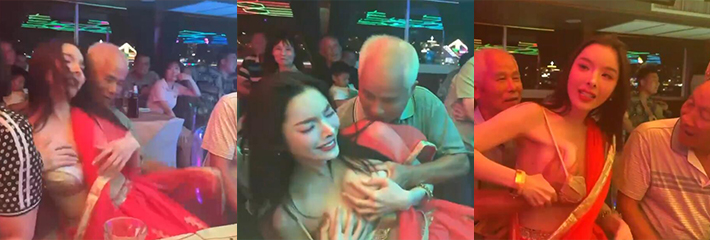 老年人团游泰国 人妖酒吧大爷爆抓TS大奶 你大爷还是你大爷把人家奶子都抓痛了！