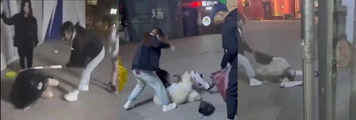 东北精神小妹之间的战斗 一群少女围殴两名姐妹 拽着头发暴打 看呆同行小伙 太狠了!