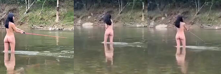 这才是最强钓鱼媛！美女全裸露出 路亚抛竿甩奶子 我看这钓的不是鱼 是金龟婿吧！
