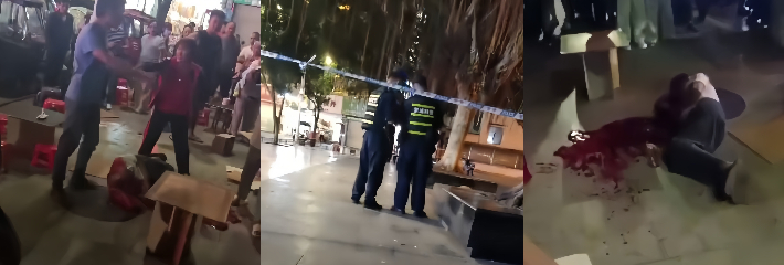 广西罗城广场 打牌出老千血案 有前科精神病男子 持刀一打二致一死一休克 现场血流成河