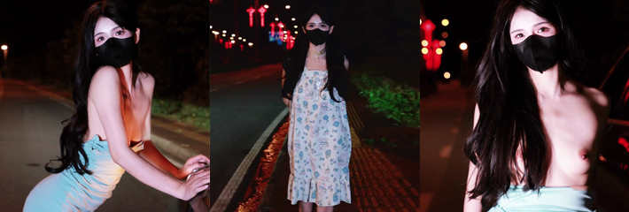 推特性感女神 Mory 透视蕾丝吊带轻盈起舞 室内与夜色轮番交替