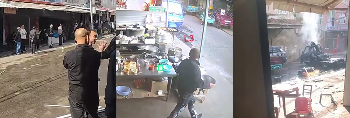 湖北天门九真镇花台街 三轮车运液化气罐遇到明火爆炸 现场惊险万分 幸好无人受伤