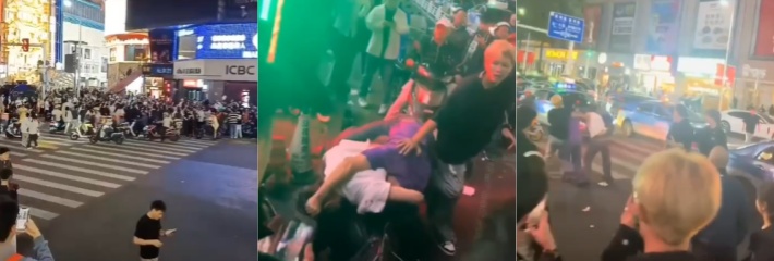 有钱不买电视机 解放西里看拳击 湖南长沙解放西路一男子和小三当街厮打 引路人围观！