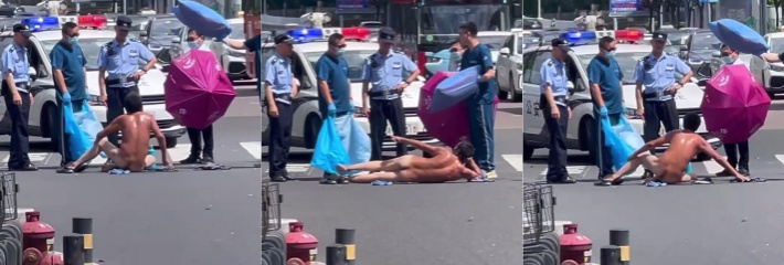 浙江宁波艺术大师全裸侧躺人行横道 这是哪位美女在画素描！