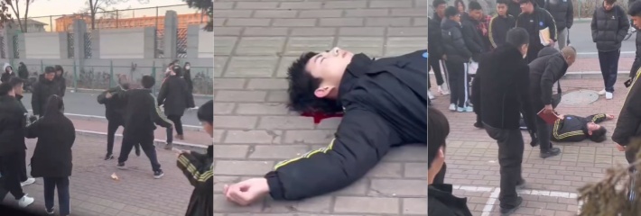 现在学生打架太狠了 把人按在地上砸脑袋 砸完就躺那一动不动了 这打人的也是摊上事了！