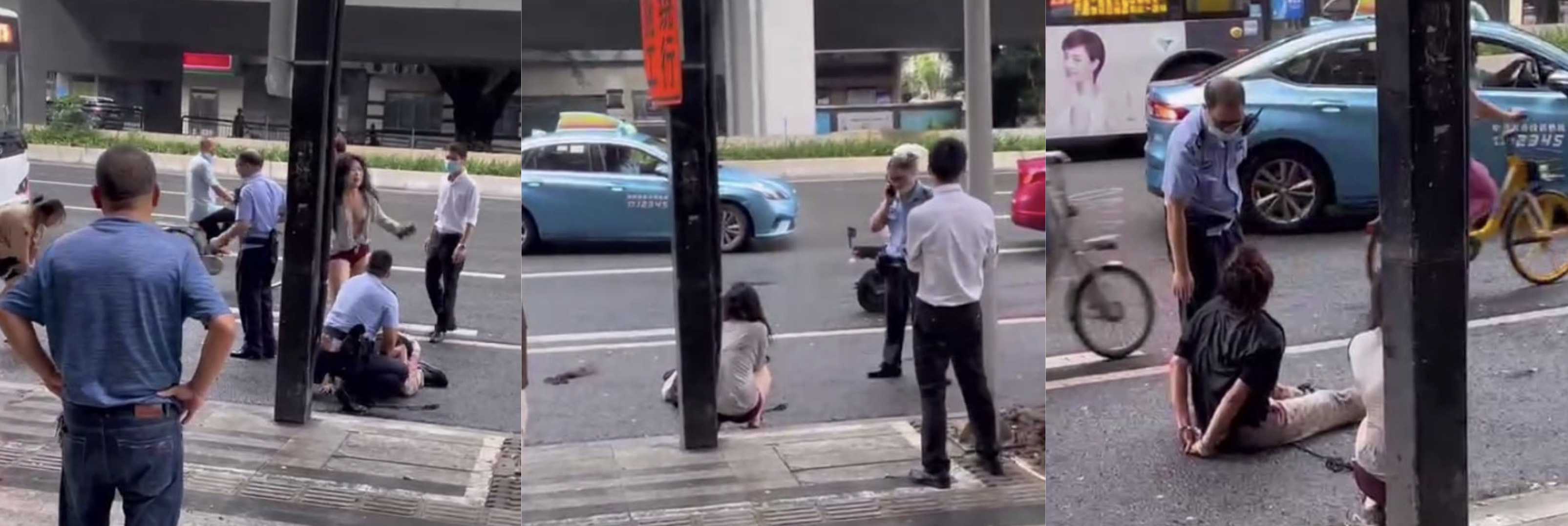 女人打架街头冲突，头发扯下现场惊人，两个阿sir警察介入仍不够用，现场视频曝光!