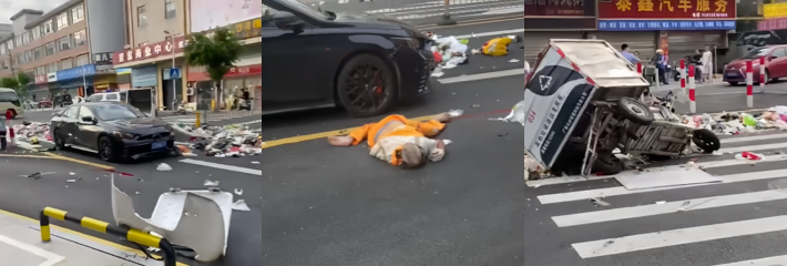 广东一精神小伙 错把油门当刹车致环卫工人当场惨死 现场血肉模糊触目惊心