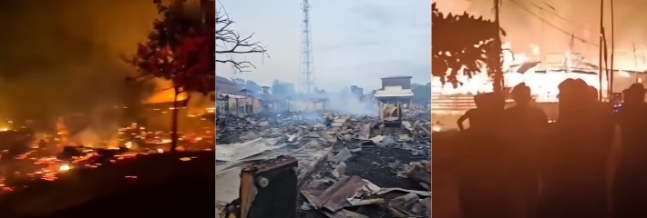 印尼卡廷安县 卡松安市场 深夜突发大火 电线短路烧毁十五栋建筑 现场惨状曝光！