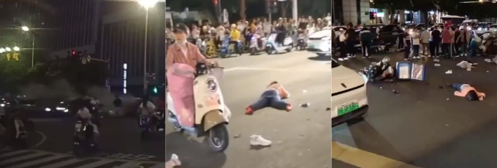福州市鼓楼区一交叉路口发生交通事故 毫无减速的小汽车冲撞等红路灯车辆 现场死伤严重