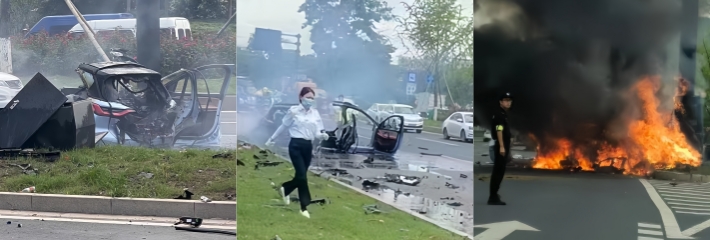 环城北路 蔚来电车行驶中车辆自燃爆炸 现场浓烟滚滚火势滔天 新能源电池安全隐患再掀热潮!
