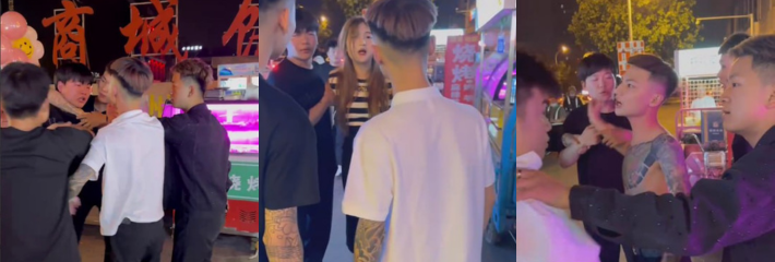 精神小伙夜市看情侣不顺眼上前围殴该男生！被抓后竟在警车上口出狂言公然叫嚣！