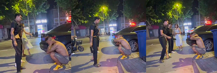 “暴龙哥对不起，以后我不装逼了！”精神小伙学老登街头提刀教训男子 短裤男只得蹲下乖乖认怂 ！