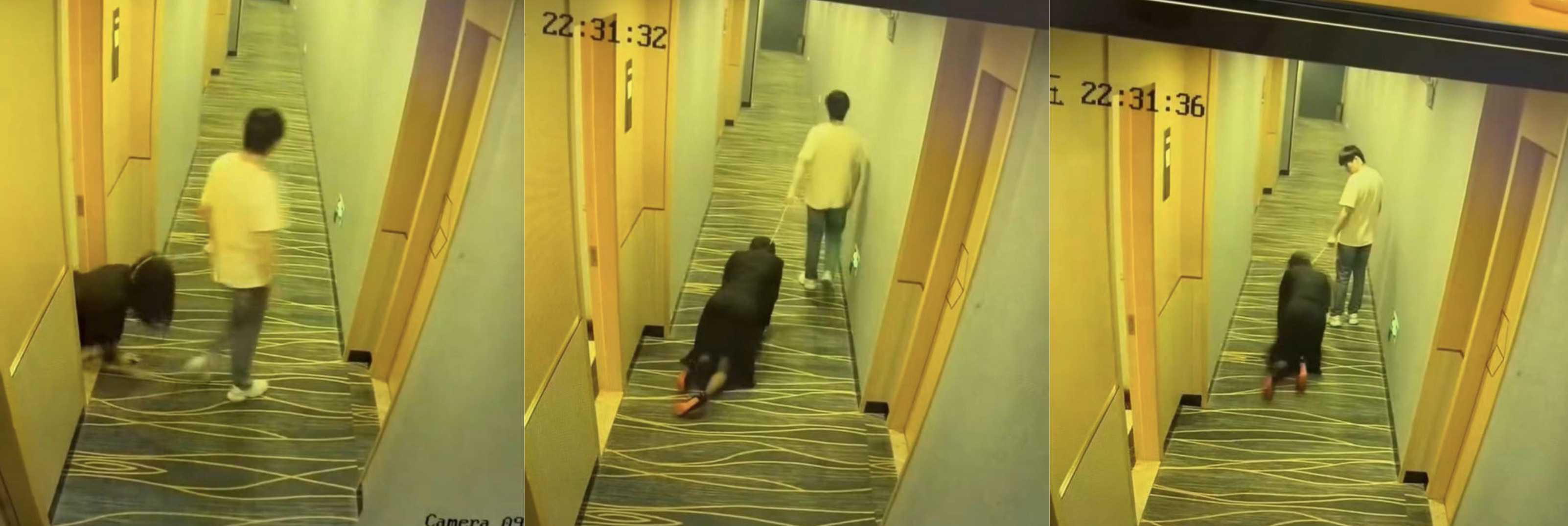 酒店监控拍下“吾辈楷模”：男子牵狗链，黑色女子像狗爬行，酒店奇葩任务引爆黑料圈!