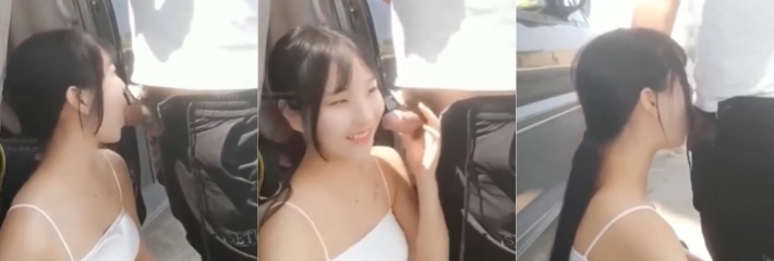 高颜值清纯美女 户外野战 蹲在车边为男友泻火 露脸口交吃鸡按头深喉