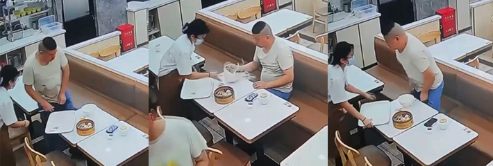 万万没想到 吃个饭风险这么高 烫到大哥了 这下子下半身的幸福要没了！