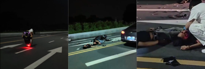 广东中山小榄绿道 鬼火少年翘头对撞 装逼一时爽 撞完倒地把命丢 ！