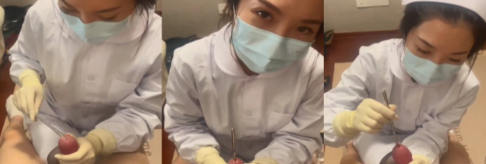 看的鸡巴疼 真是大千世界无奇不有 这是玩什么没看懂 女护士用螺旋铁杆插马眼！