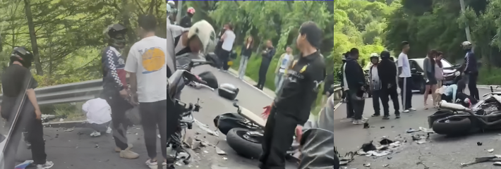 分水岭发生惨烈交通事故 男子逆行超车后被当场撞飞 现场惨烈触目惊心
