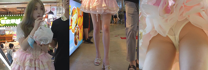 牛人抄底 超短蕾丝偶像服，长腿美女逛街，微透白内！别人妹子的小内内永远是最香的！