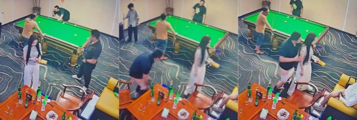 奇葩大哥酒后失态 台球厅当众遛鸟2v5吓跑妹子 完整版监控视频流出