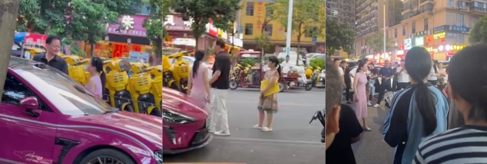 南宁街头女子堵小米汽车 发现男友有妻子导致情绪崩溃 大喊你撞死我啊