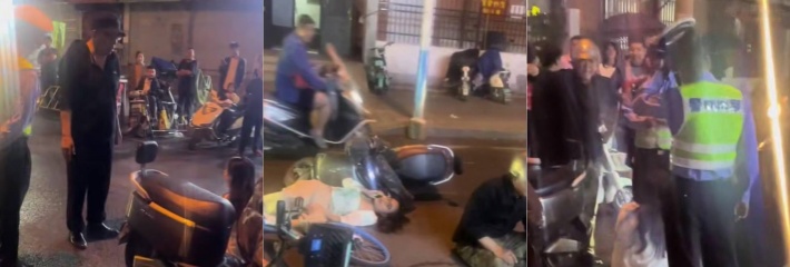 疑似美女骑车逆行与电动车大叔相撞 眼镜小仙女躺地上准备讹钱 最后酒精检测两人都是酒驾!