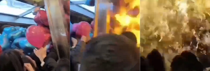 跨年夜晚上8点左右 河南信阳万达广场气球放飞活动 人手一个的氢气球发生爆燃引发骚乱！