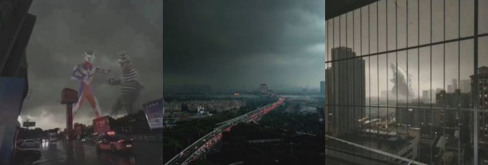 广州上午11点天空秒变黑色惊现哥斯拉和奥特曼官方预警特大雷暴雨来袭家人们需注意！