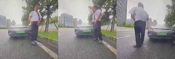 电车哨兵模式拍下男子外面撒尿还要旋转 尿尿特技竟被拍下 切记可不要选在电车旁边尿尿 小心被拍！