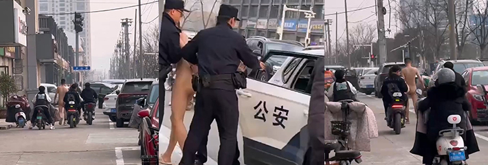 庐山路附近 惊现宿迁狠人 裸男霸气出街巡游 这是谁的部将 身材还可以 ！