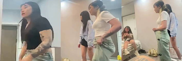 精神小妹 房间4打2霸凌震慑全场 凶狠围攻扯衣狂殴 暴力碾压太残酷！