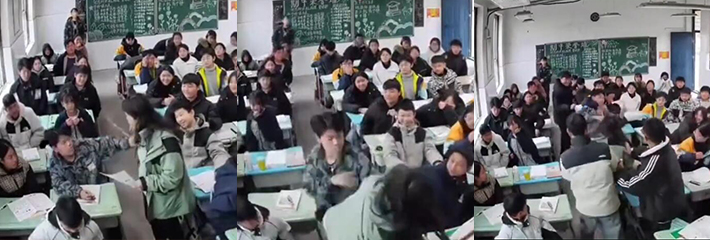 课堂大战再次上演 人民教师竟开口骂娘 体罚学生遭反击 课堂扭打一分多钟 老师吃不了一点亏啊！