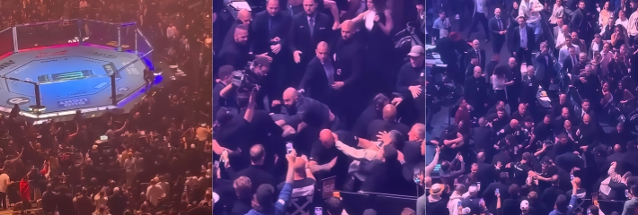 UFC 张伟丽vs舍甫琴科 比赛现场花絮 台下粉丝爆发冲突 多人互殴场面失控！