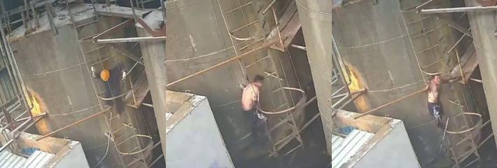 工人违规作业不慎掉入强硫酸池 监控拍下绝望瞬间 未排险不防护 违章作业凶多吉少！