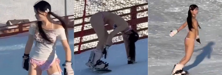 冰雪中双马尾萝莉嫩妹骚舞脱衣，金主任务扭得嫩逼都露馋死人！