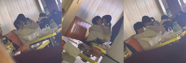 某高校一对学生情侣 在食堂上演不雅动作 完全目中无人 被校友愤怒拍摄投稿！