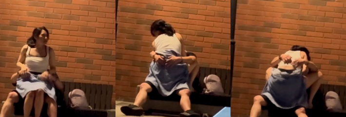 台湾基隆港微笑步道一情侣上演活春宫 在休息长椅上女上位操爱享受高潮被人拍下曝光！