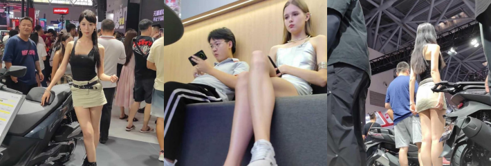 CSCD系列摩托车展 极品外国车模完整抄底流出 银色超短裙下黑色内裤若隐若现