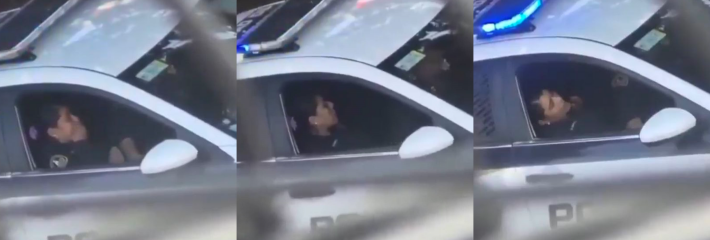 墨西哥城 男同事在巡逻车上执勤期间 帮已婚女警察劳拉·塞贡多抠逼 女警捂嘴呻吟的视频在社媒疯传！