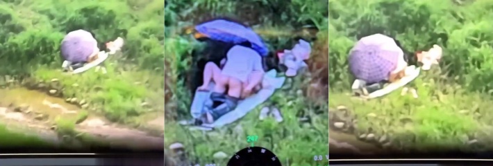 这是哪位料友在江边做爱 被拍摄风景的无人机给偷拍到了！
