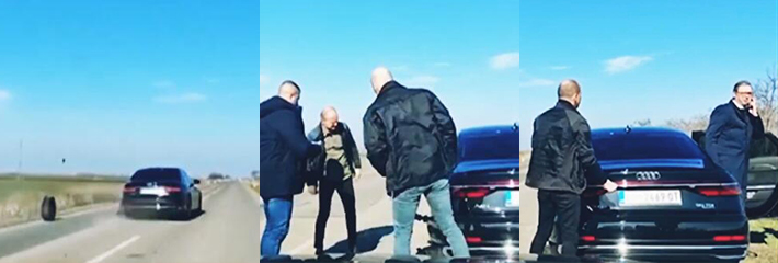 塞尔维亚总统武契奇 乘坐的轿车在行驶时轮胎脱落 同事一脸懵逼 紧急下车后还在打电话聊工作！