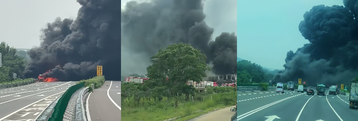 京哈高速葫芦岛段油罐车起火事故 黑烟直冲云霄现场瞬间变火海