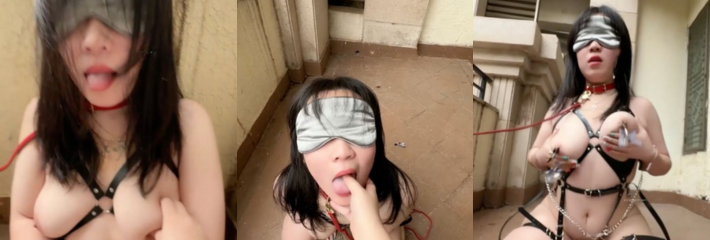 巨乳女神九儿闺蜜 璐璐BOBBY 流出大尺度私拍之阳台上的狗！蒙眼跪地全裸调教高清摄影！