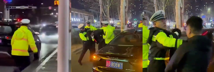玛莎富二代酒驾闯卡逃逸被抓现场视频 喝了点马尿 技术也没有了 还没开20米就被拿下来！
